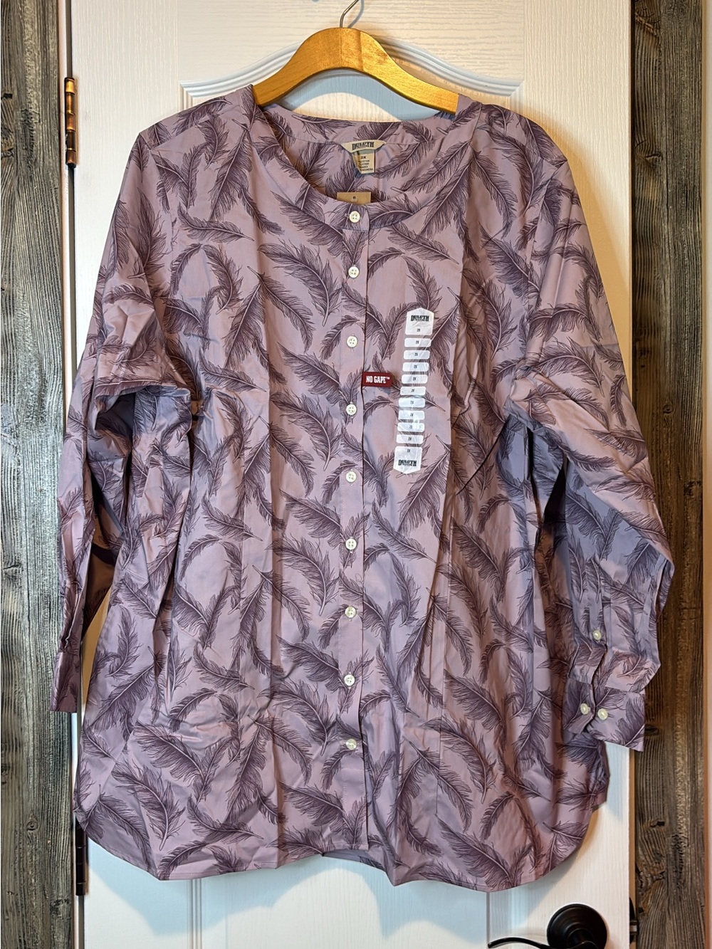 Feather Print Button-Up Shirt in Dusty Lavender 2x